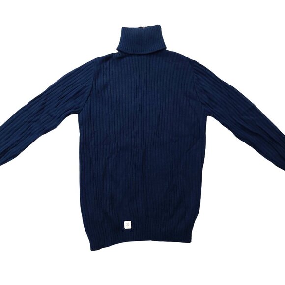 Vintage 1940s-1950s Navy Blue Long Sleeve Ribbed Turtleneck Sweater - Picture 1 of 6